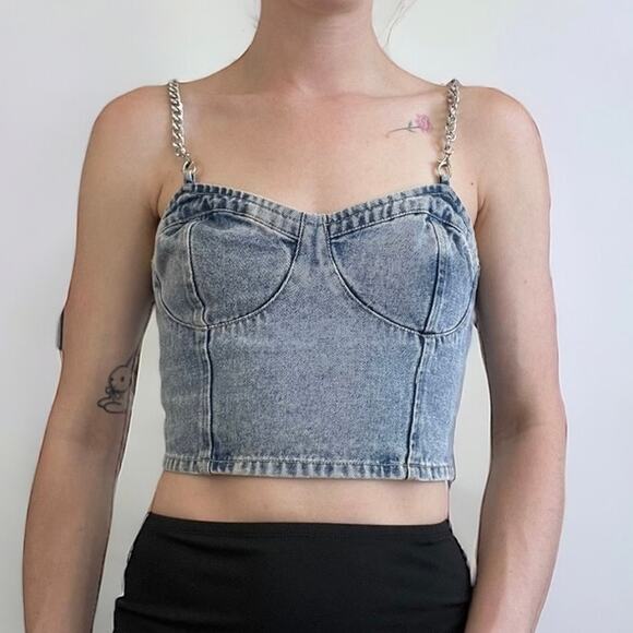 Forever 21 Denim Cropped Chain Straps Tank Top - Picture 1 of 9